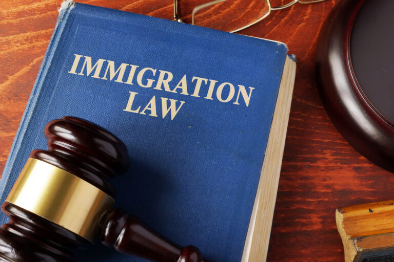 Immigration law book and gavel for immigration attorney Kerman