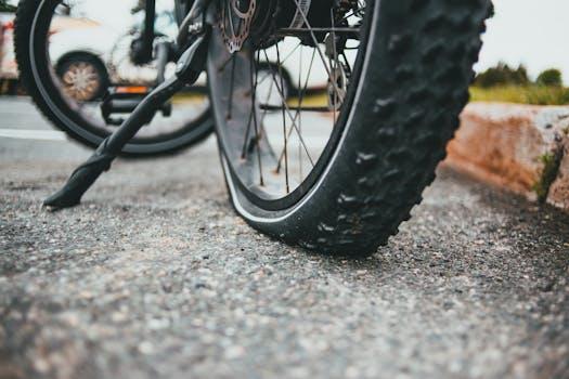 Bicycle wheel on road — Selma bicycle accident lawyer